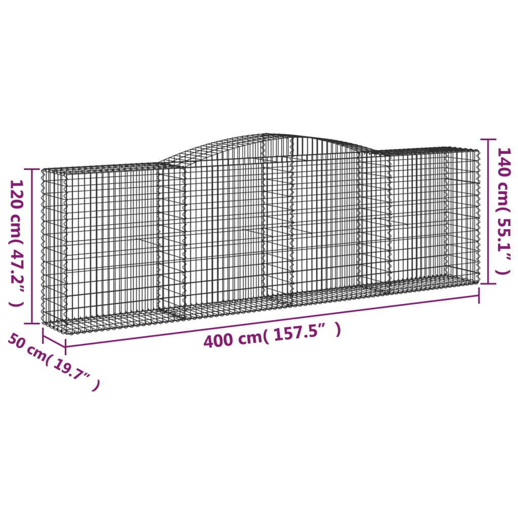 Coșuri gabion arcuite 3 buc, 400x50x120/140 cm, fier galvanizat