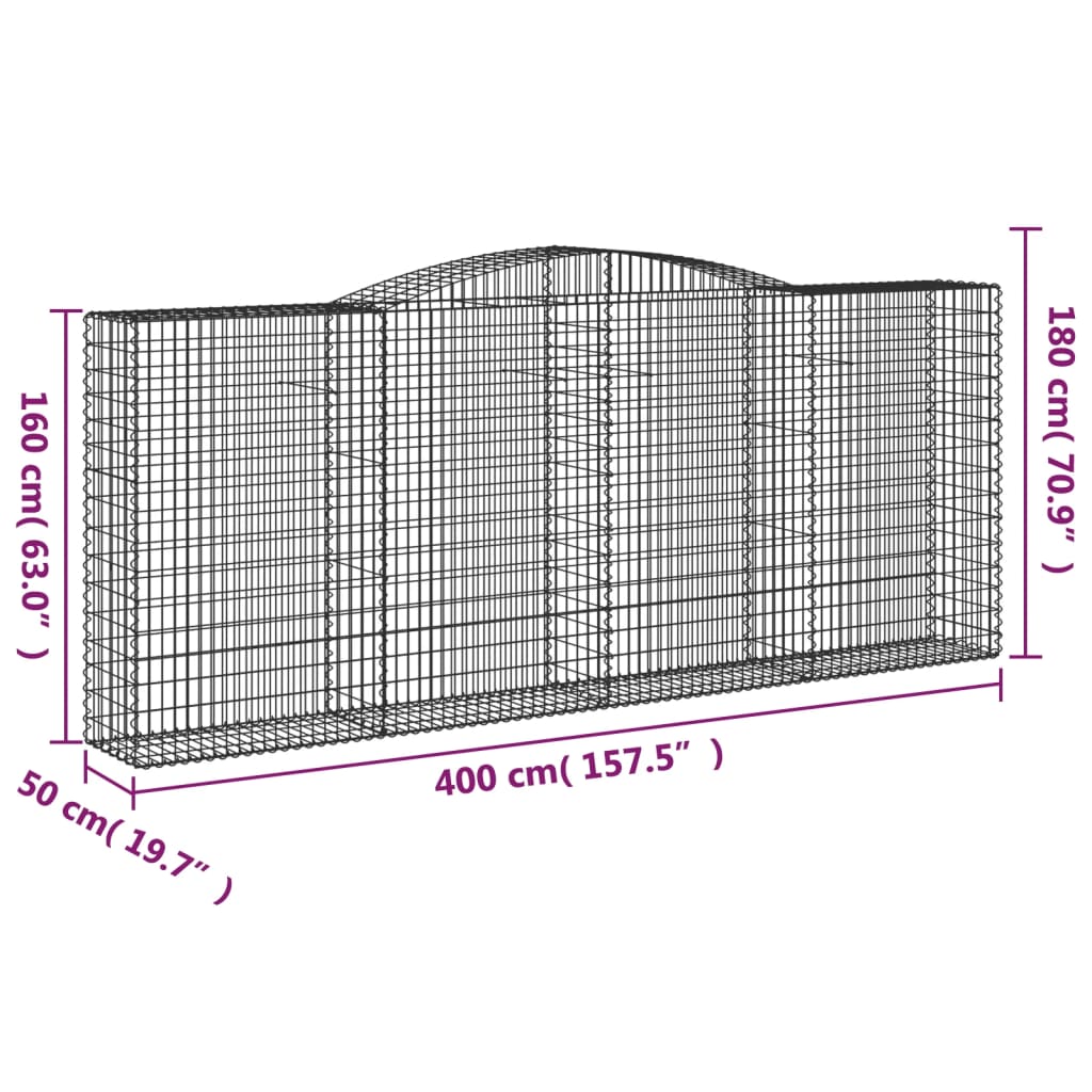 Coșuri gabion arcuite 2 buc. 400x50x160/180 cm, fier galvanizat