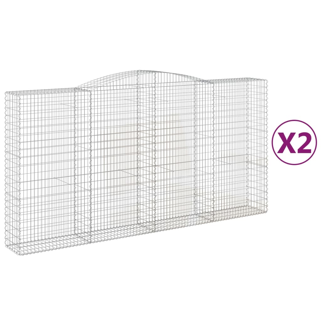 Coșuri gabion arcuite, 2 buc 400x50x200/220 cm, fier galvanizat