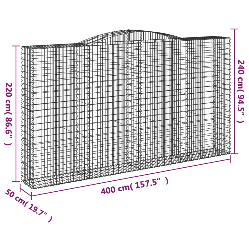 Coșuri gabion arcuite, 2 buc, 400x50x220/240cm, fier galvanizat