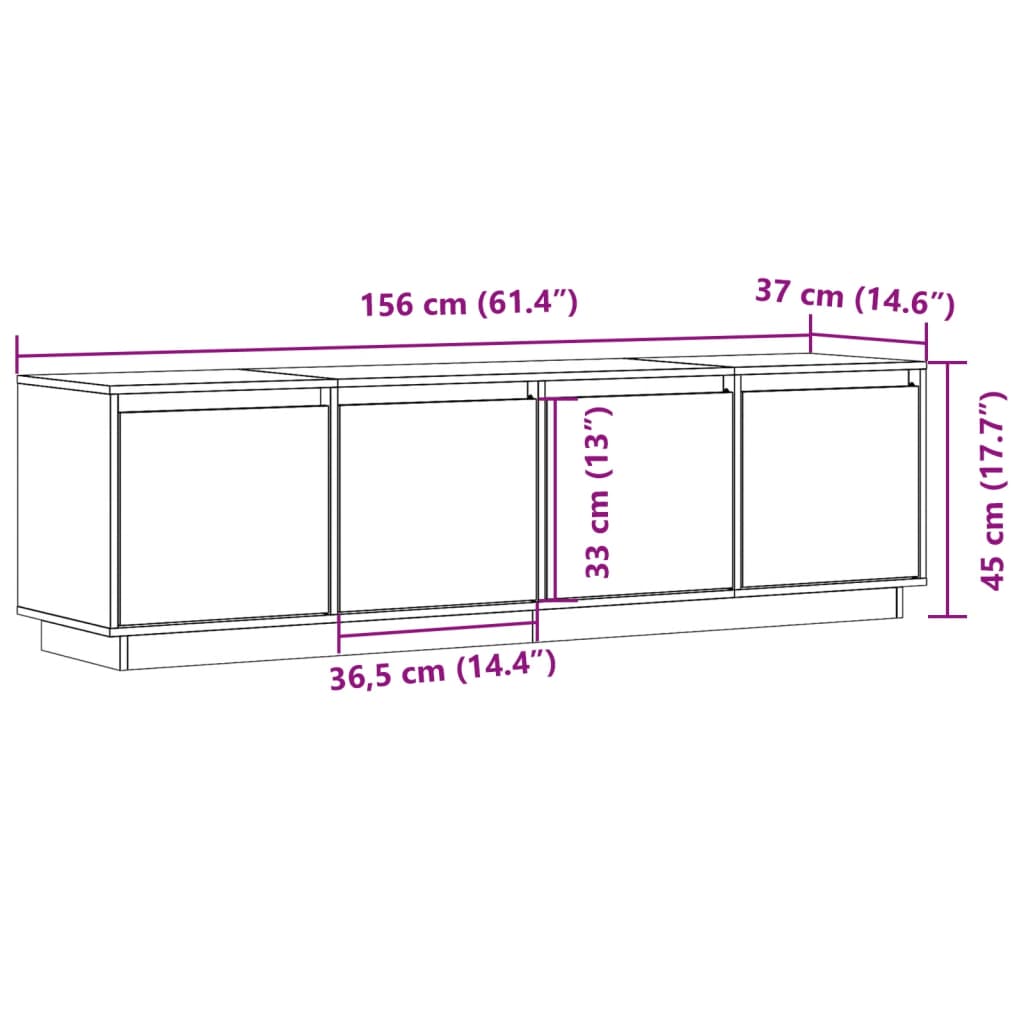 Comodă TV, 156x37x45 cm, lemn masiv de pin