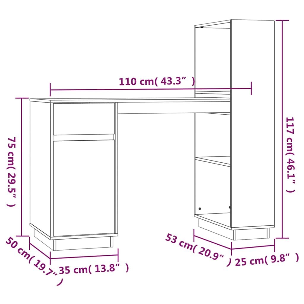 Birou, 110x53x117 cm, lemn masiv de pin