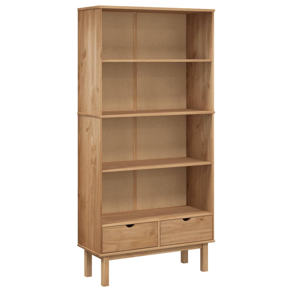 Bibliotecă „OTTA” cu 2 sertare, maro, lemn masiv de pin