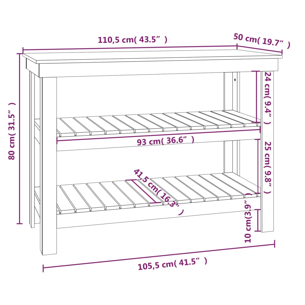 Banc de lucru, gri, 110,5x50x80 cm, lemn masiv pin