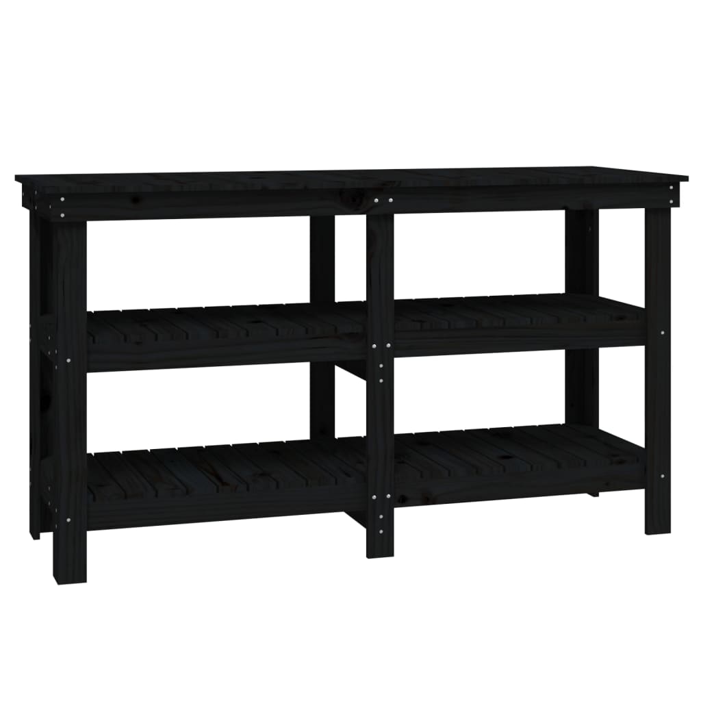 Banc de lucru, negru, 142,5x50x80 cm, lemn masiv pin