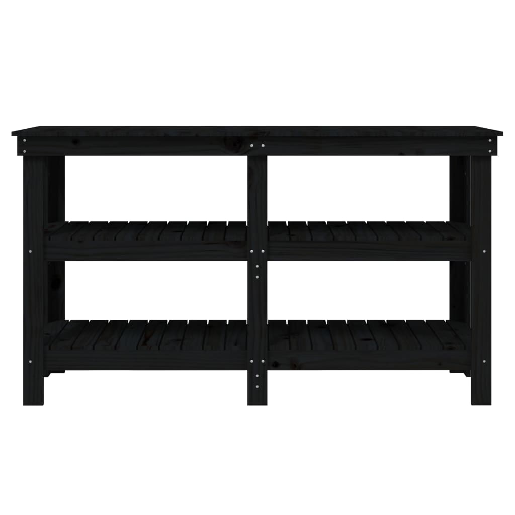 Banc de lucru, negru, 142,5x50x80 cm, lemn masiv pin