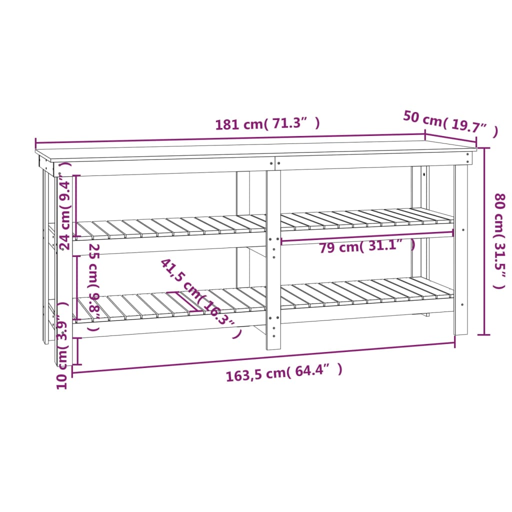 Banc de lucru, gri, 181x50x80 cm, lemn masiv pin