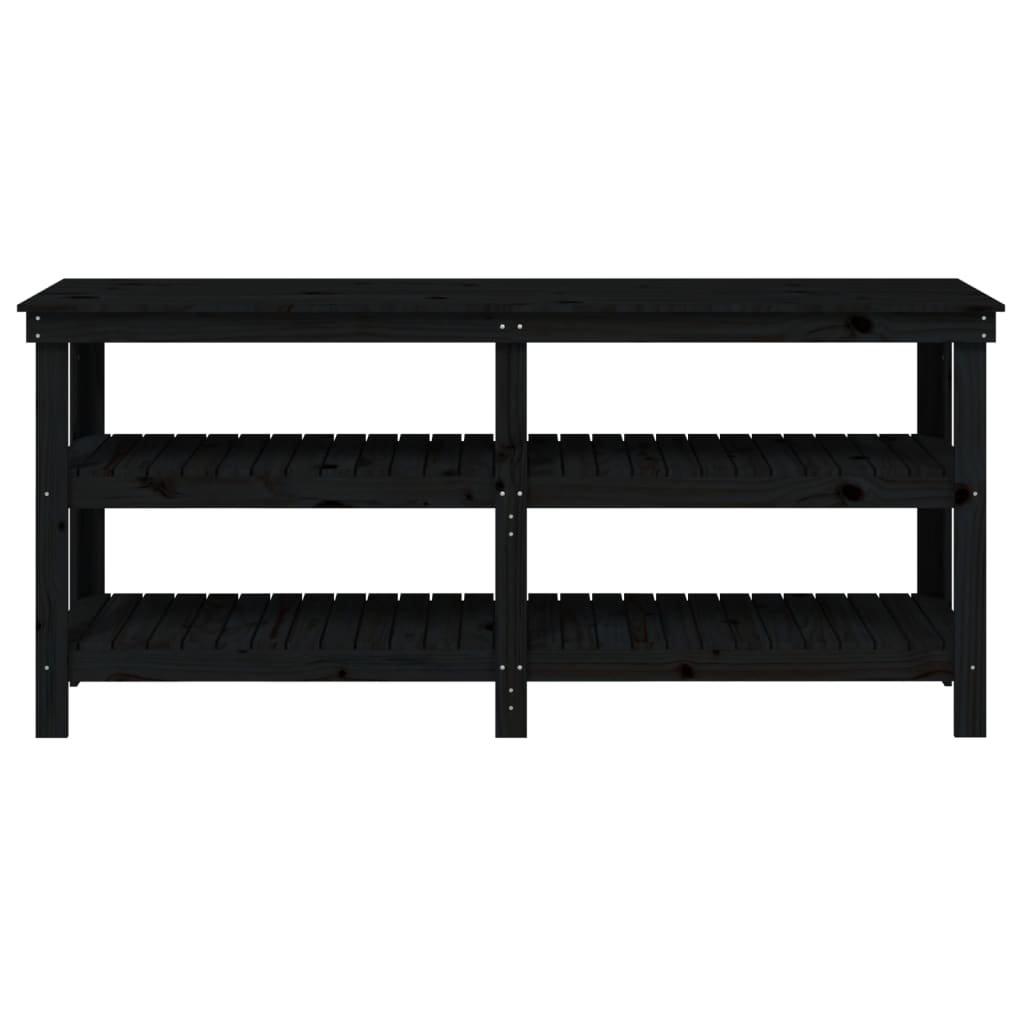 Banc de lucru, negru, 181x50x80 cm, lemn masiv pin