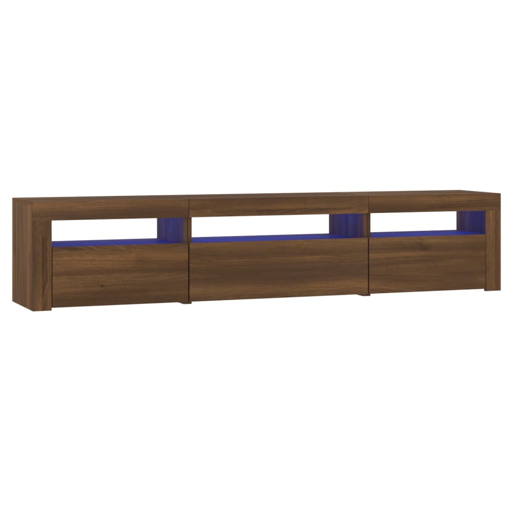 Comodă TV cu lumini LED, stejar maro, 195x35x40 cm