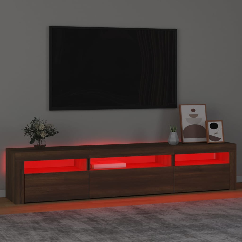 Comodă TV cu lumini LED, stejar maro, 195x35x40 cm