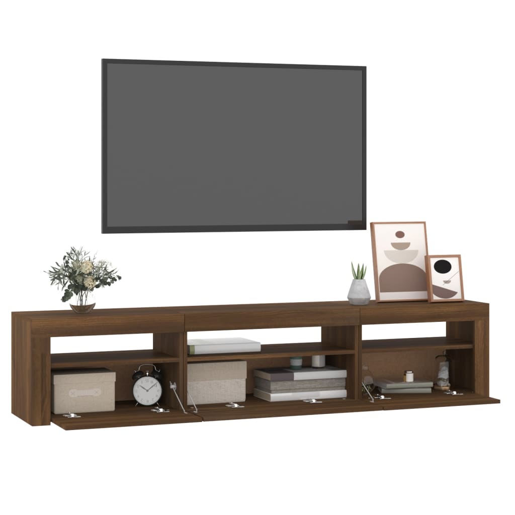 Comodă TV cu lumini LED, stejar maro, 195x35x40 cm