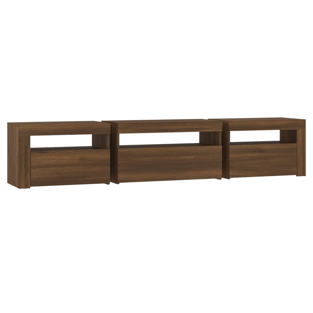 Comodă TV cu lumini LED, stejar maro, 195x35x40 cm