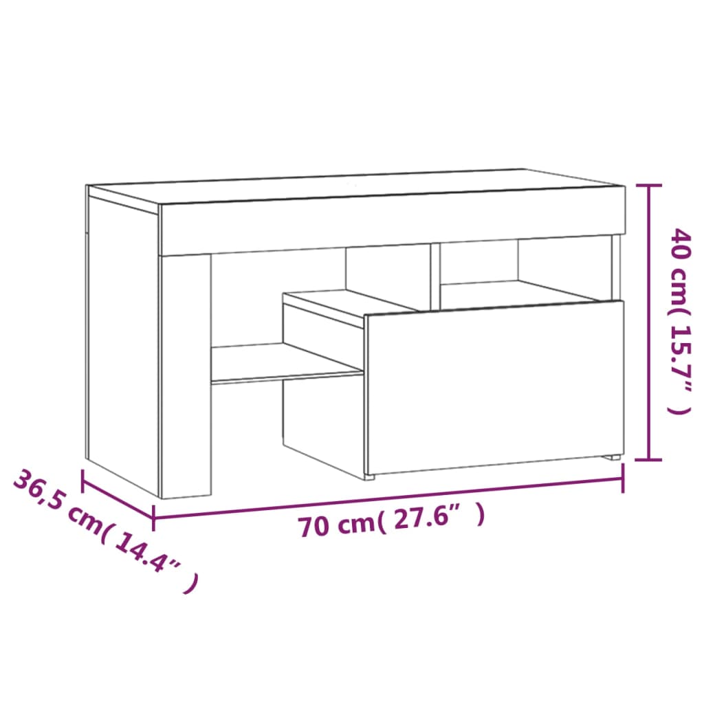 Noptiere cu lumini LED, 2 buc., alb extralucios, 70x36,5x40 cm