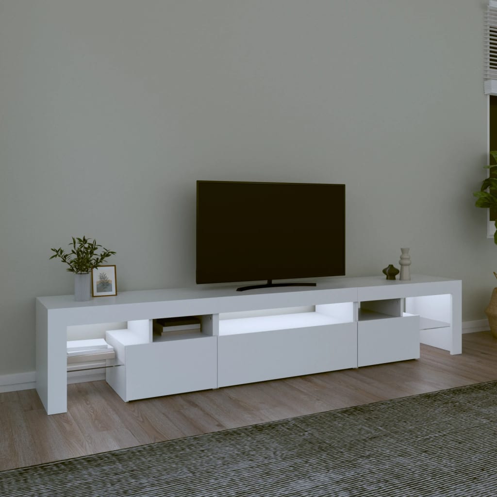 Comode TV cu lumini LED, alb，215x36,5x40