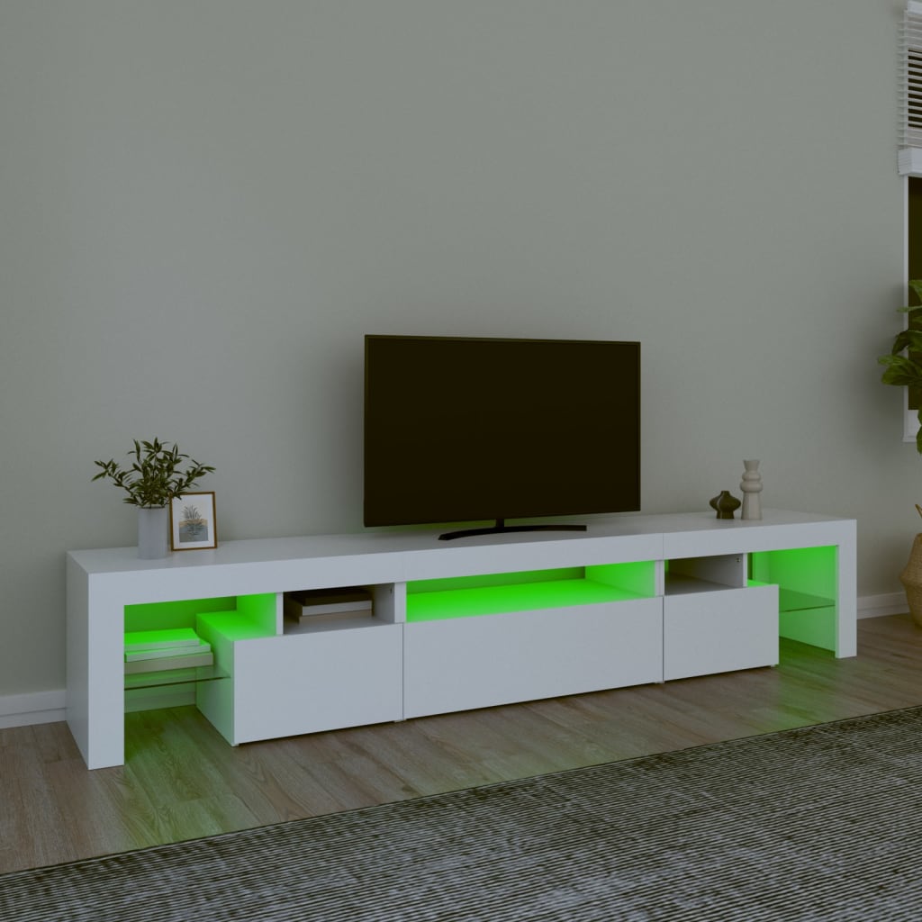 Comode TV cu lumini LED, alb，215x36,5x40