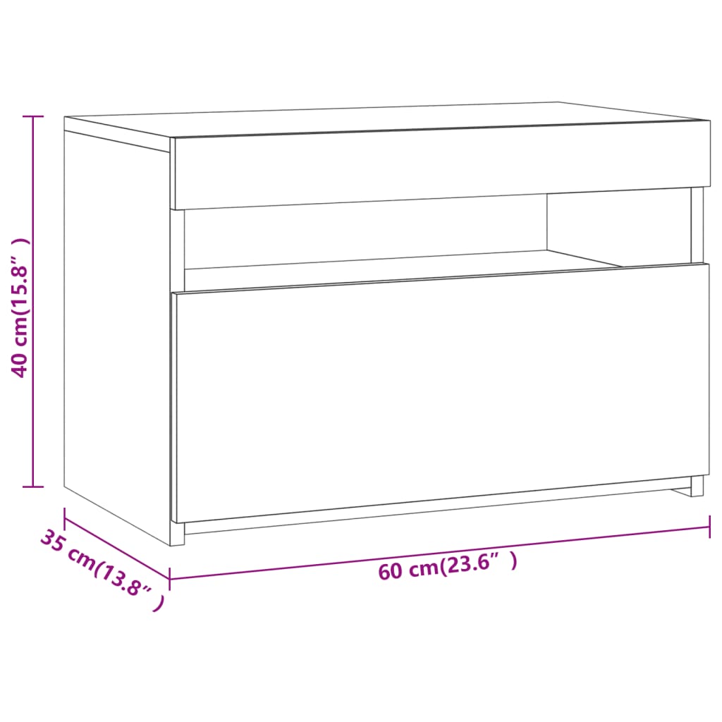 Noptiere cu lumini LED, stejar fumuriu, 60x35x40 cm