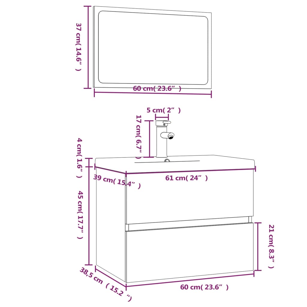 Set de mobilier de baie, stejar fumuriu, lemn prelucrat