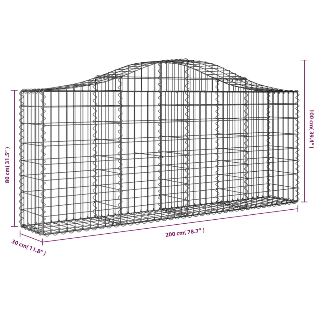 Coș gabion arcuit 200x30x80/100 cm fier galvanizat