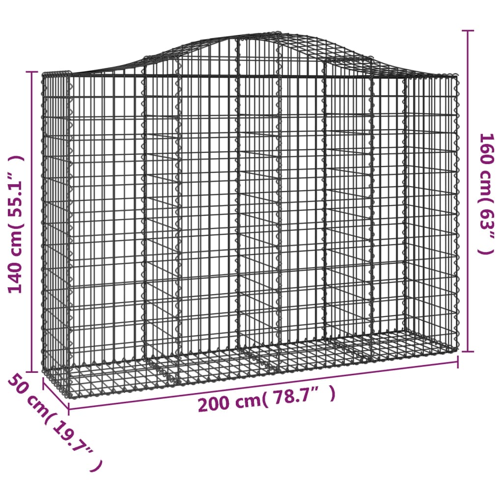 Coș gabion arcuit, 200x50x140/160 cm, fier galvanizat