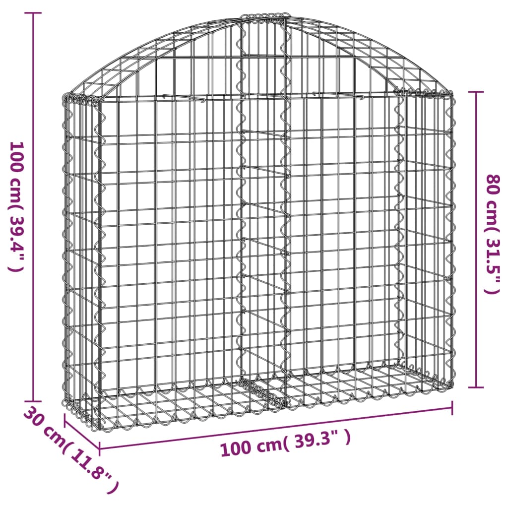 Coș gabion arcuit, 100x30x80/100 cm, fier galvanizat