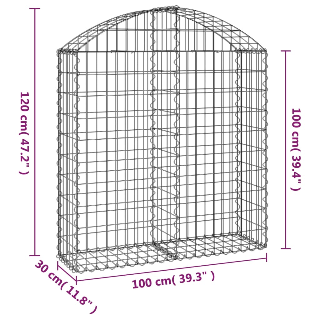 Coș gabion arcuit, 100x30x100/120 cm, fier galvanizat