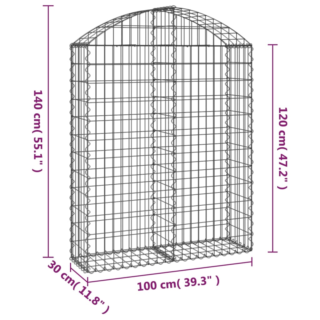 Coș gabion arcuit, 100x30x120/140 cm, fier galvanizat