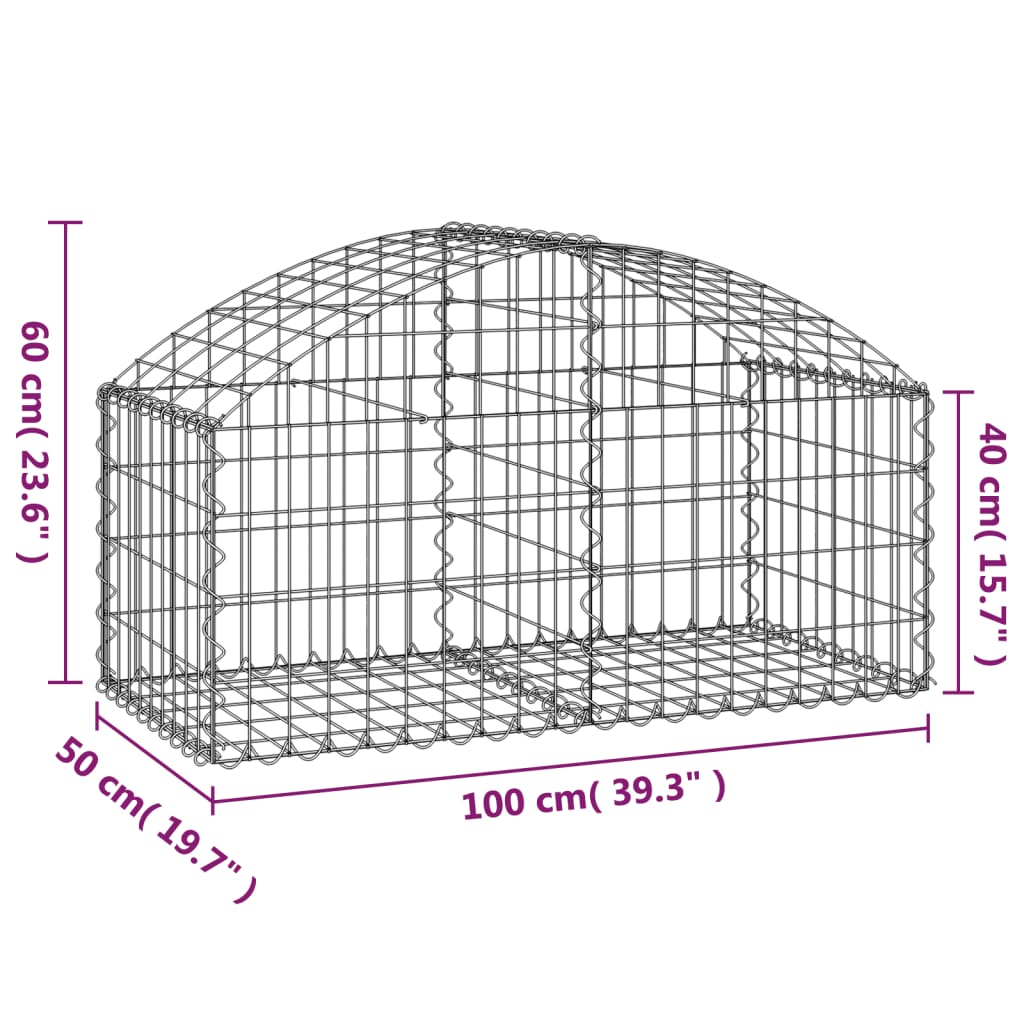 Coș gabion arcuit, 100x50x40/60 cm, fier galvanizat