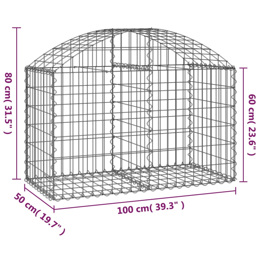 Coș gabion arcuit, 100x50x60/80 cm, fier galvanizat