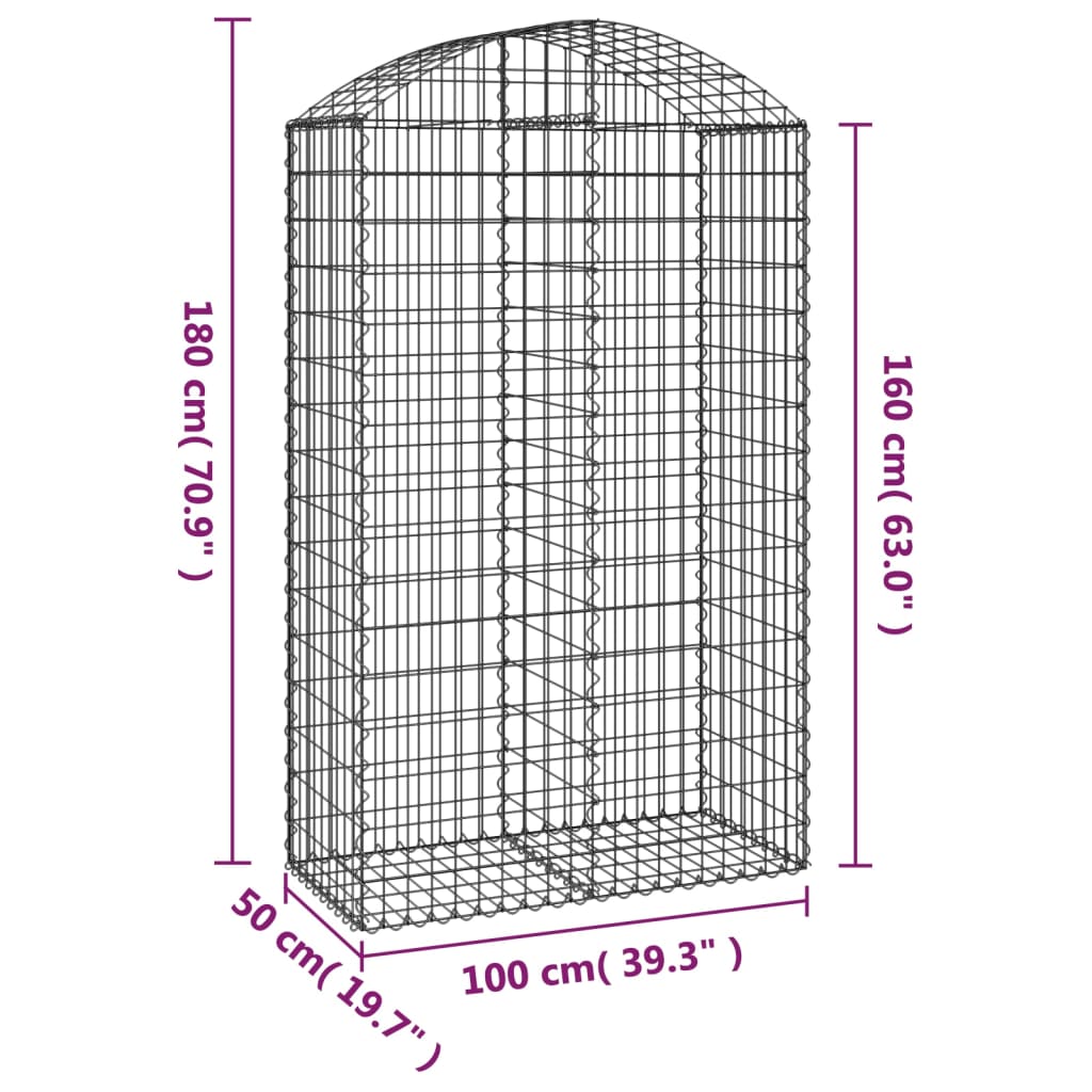 Coș gabion arcuit, 100x50x160/180 cm, fier galvanizat