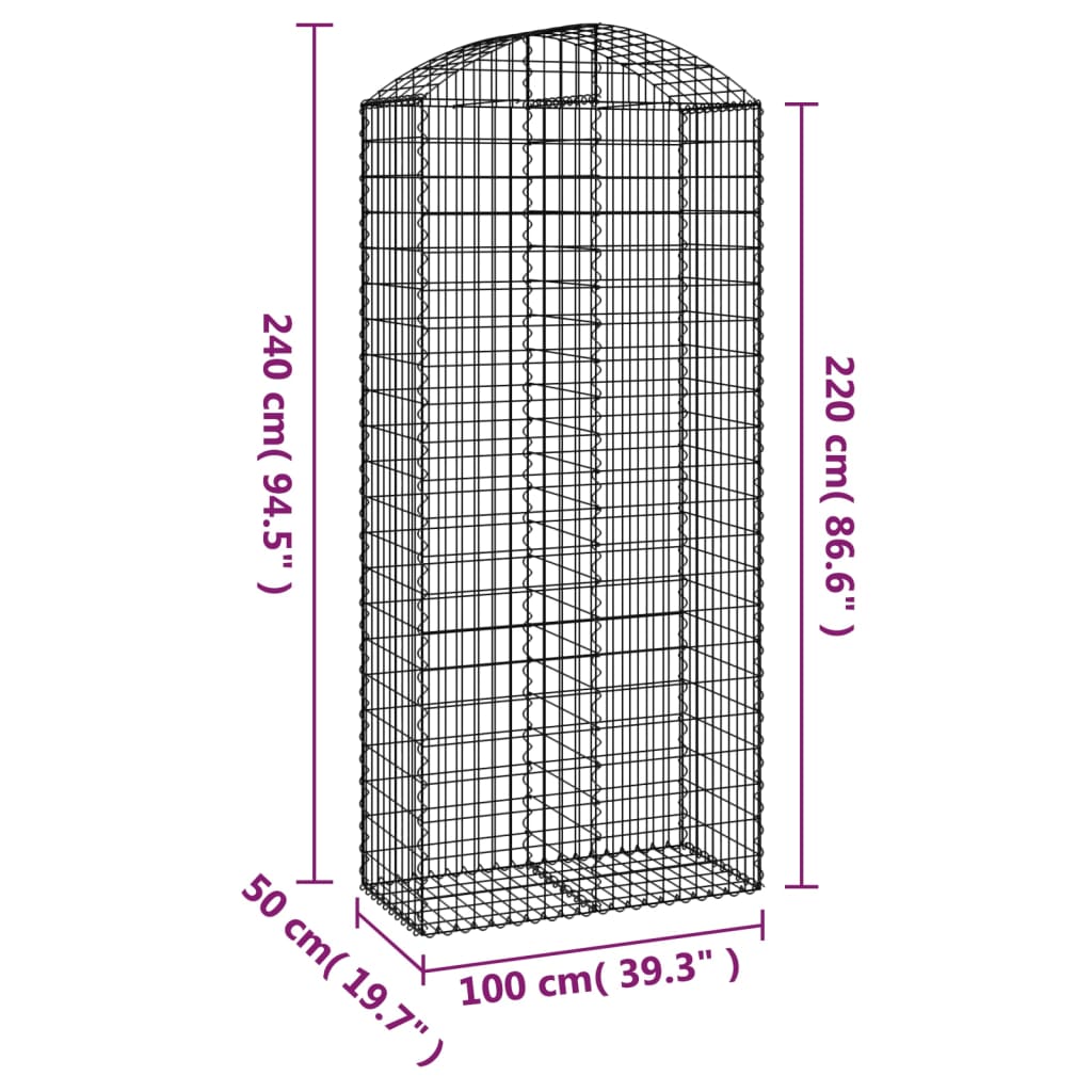 Coș gabion arcuit, 100x50x220/240 cm, fier galvanizat