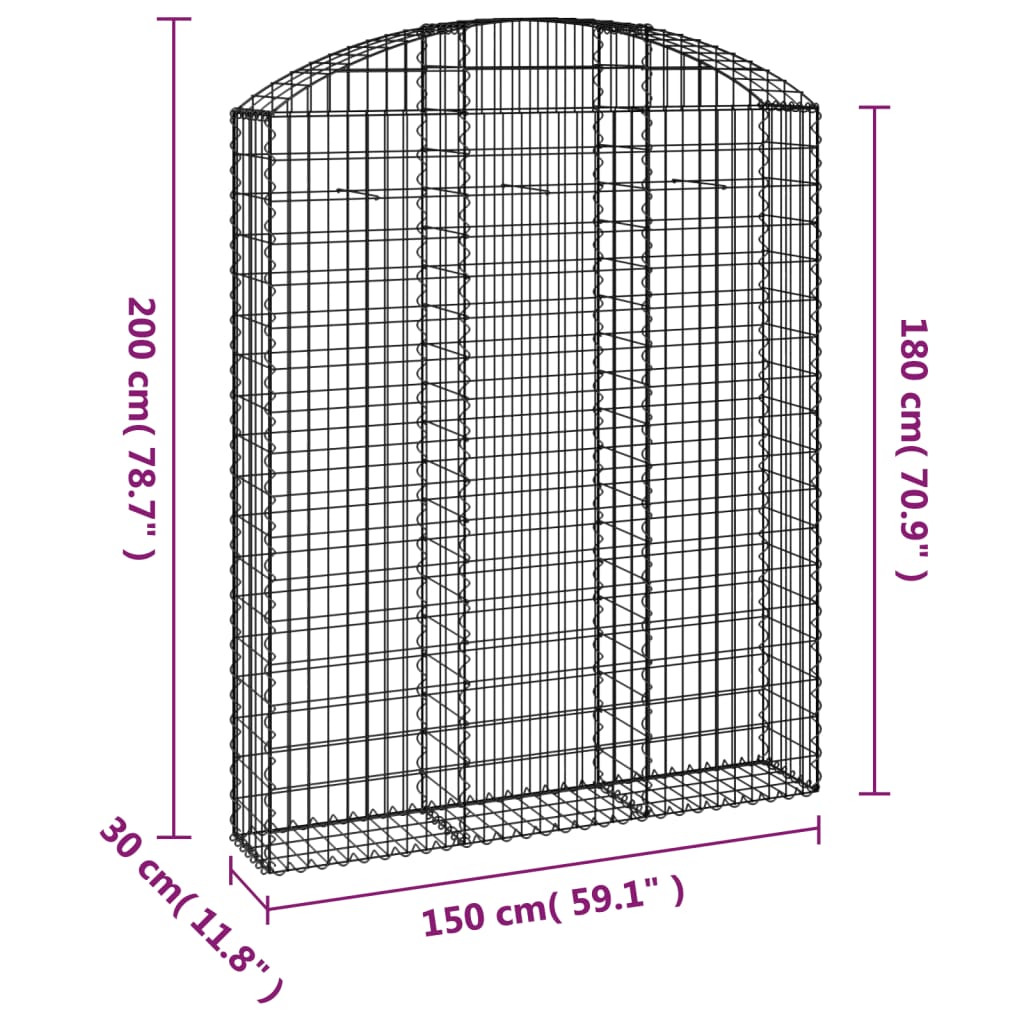 Coș gabion arcuit, 150x30x180/200 cm, fier galvanizat