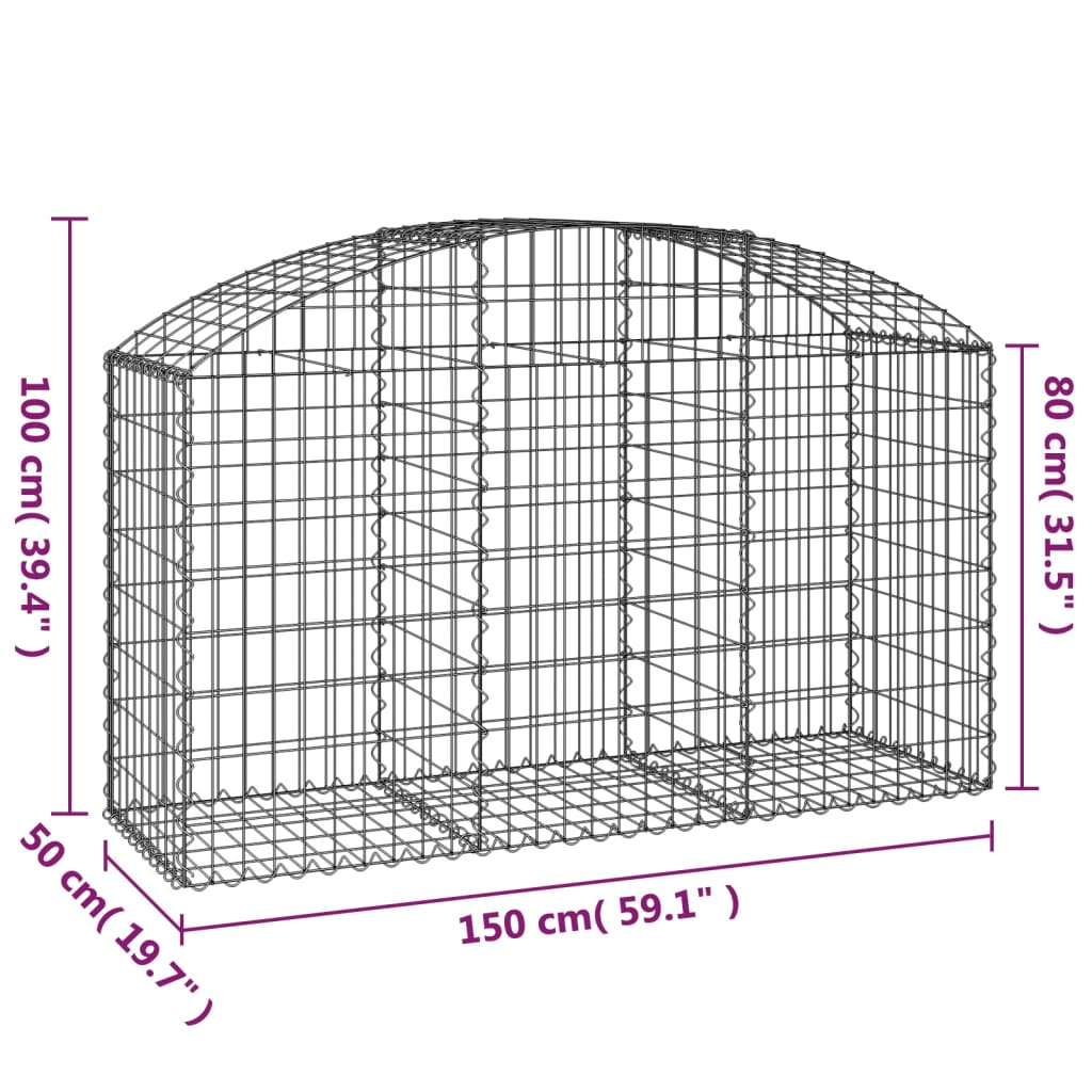 Coș gabion arcuit, 150x50x80/100 cm, fier galvanizat