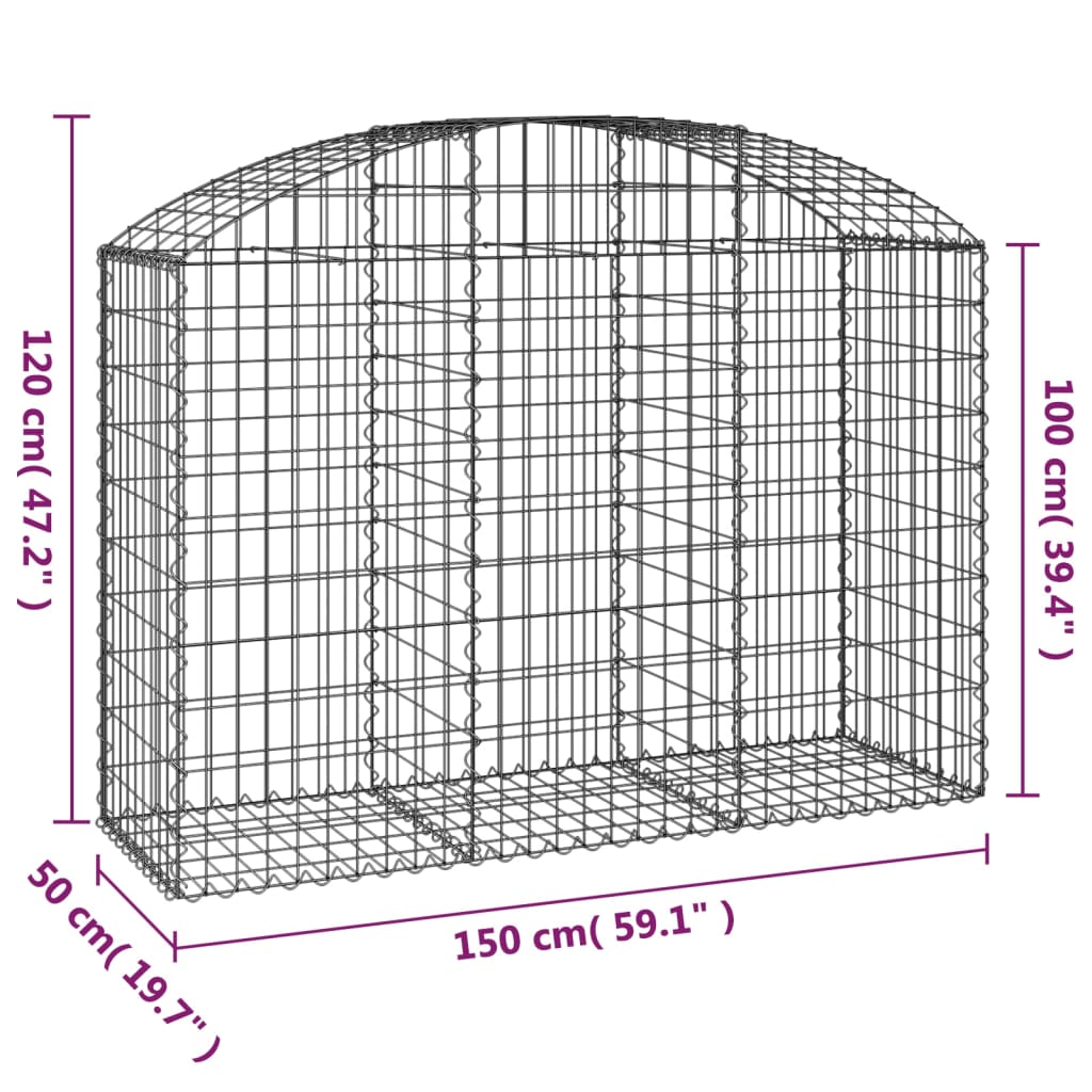 Coș gabion arcuit, 150x50x100/120 cm, fier galvanizat