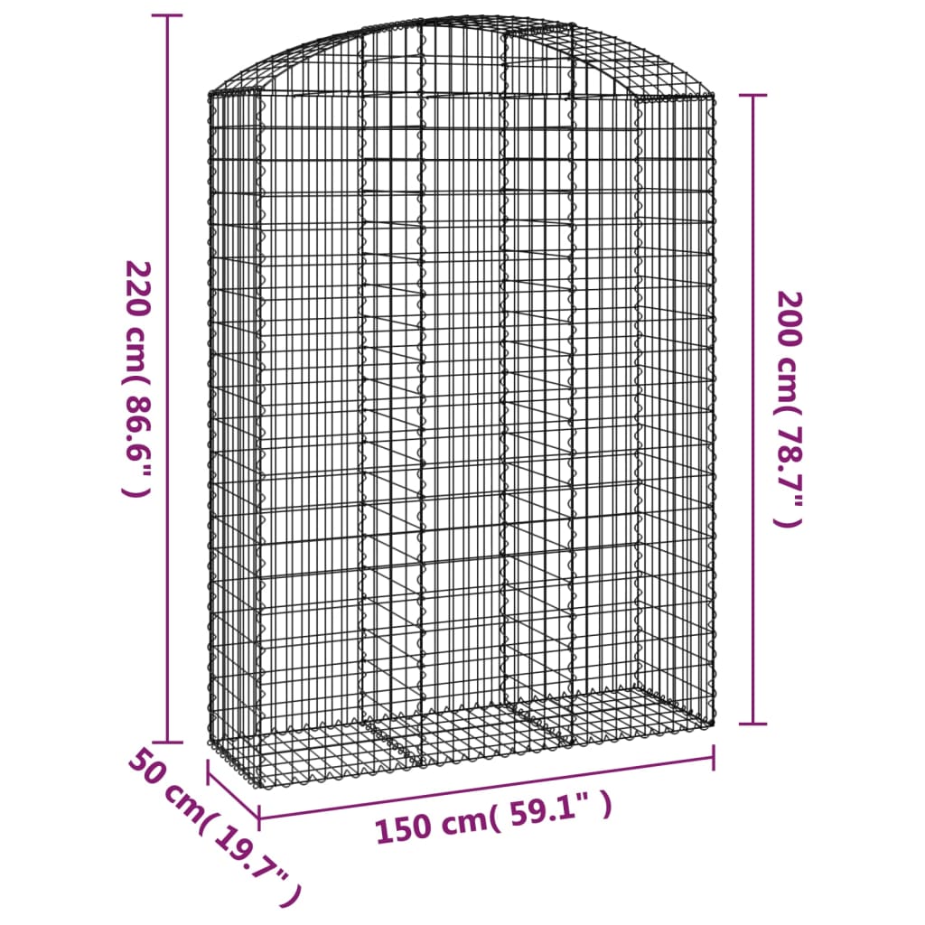 Coș gabion arcuit, 150x50x200/220 cm, fier galvanizat