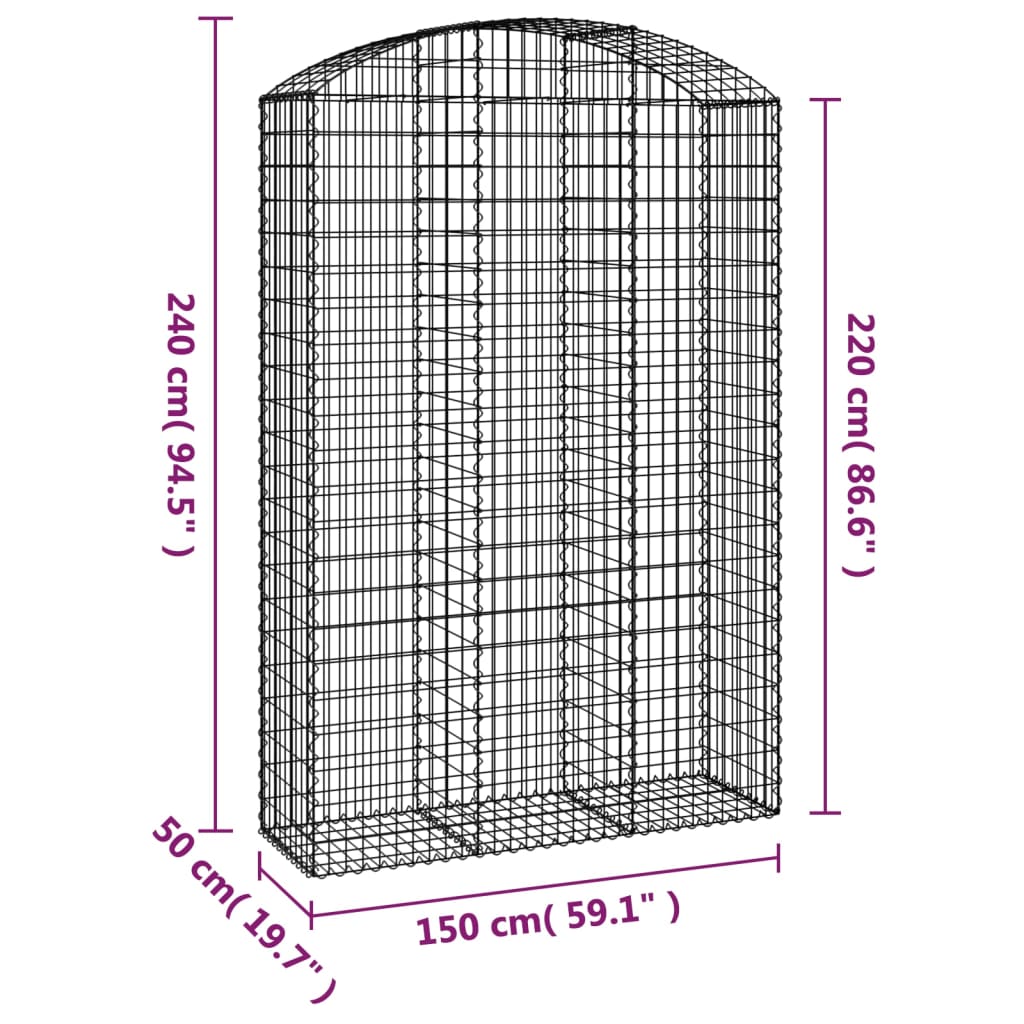 Coș gabion arcuit, 150x50x220/240 cm, fier galvanizat