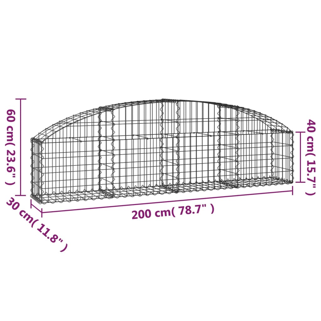 Coș gabion arcuit, 200x30x40/60 cm, fier galvanizat