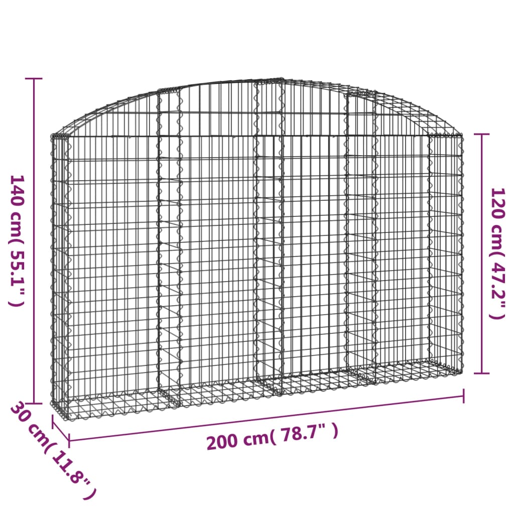 Coș gabion arcuit 200x30x120/140 cm fier galvanizat