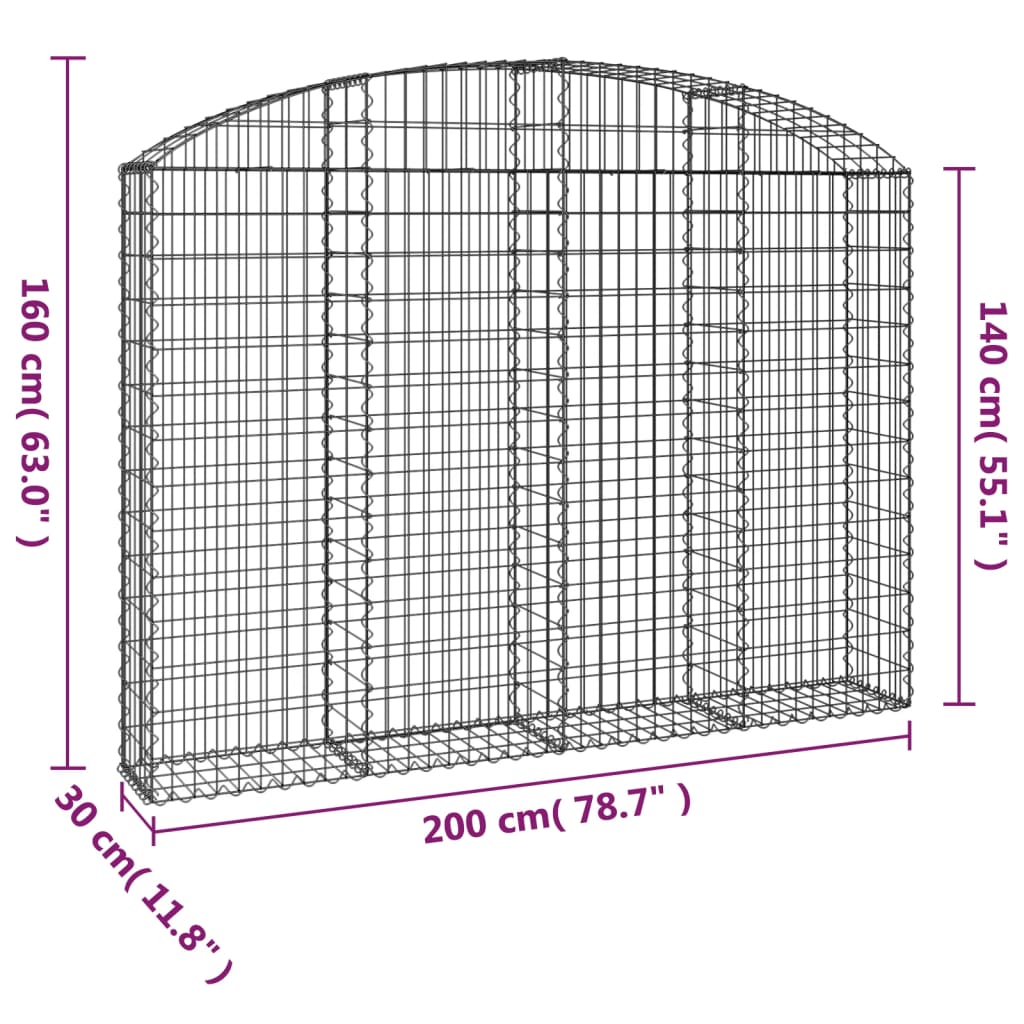 Coș gabion arcuit 200x30x140/160 cm fier galvanizat