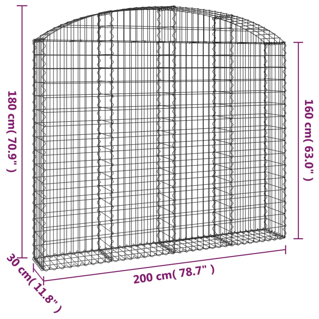 Coș gabion arcuit 200x30x160/180 cm fier galvanizat