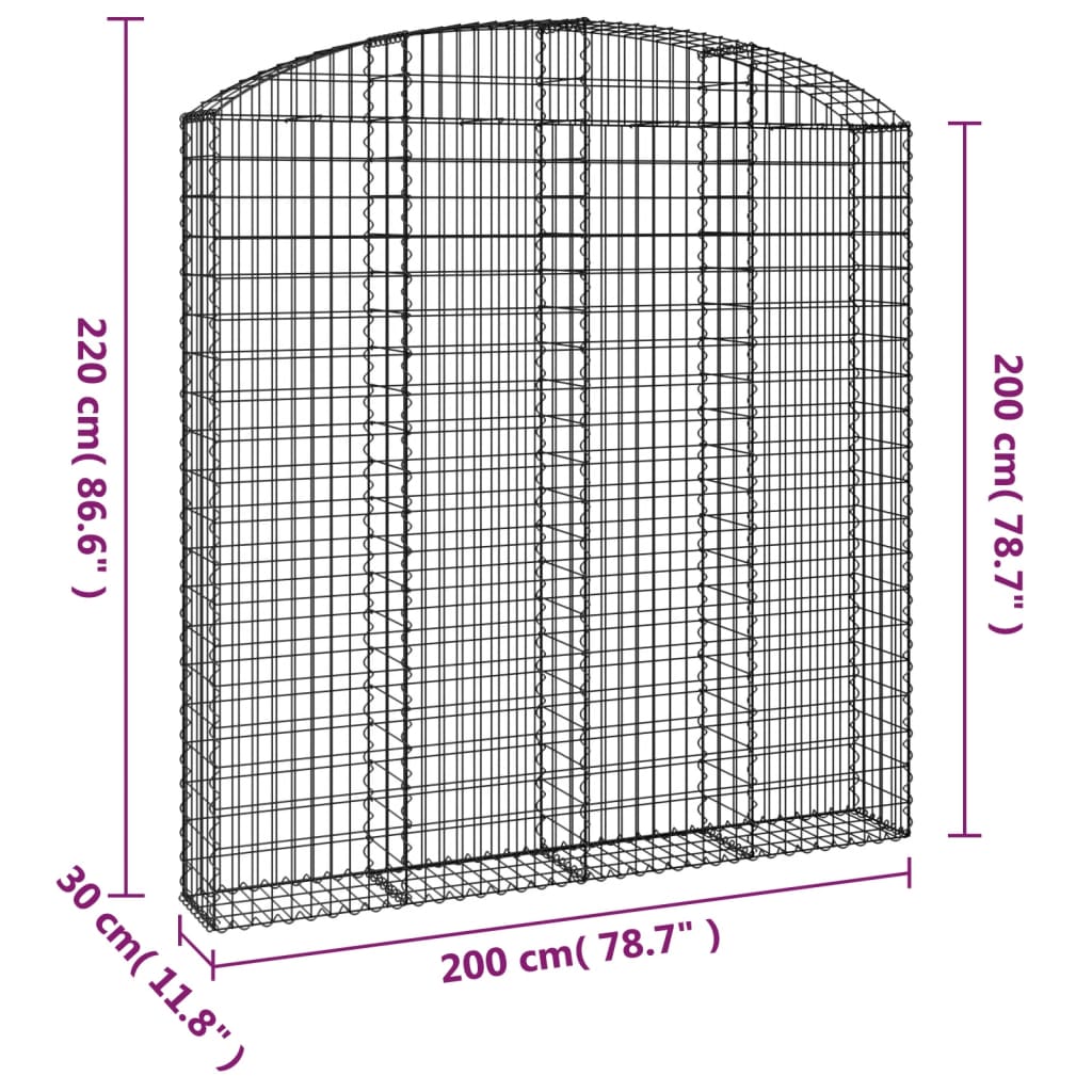 Coș gabion arcuit 200x30x200/220 cm fier galvanizat