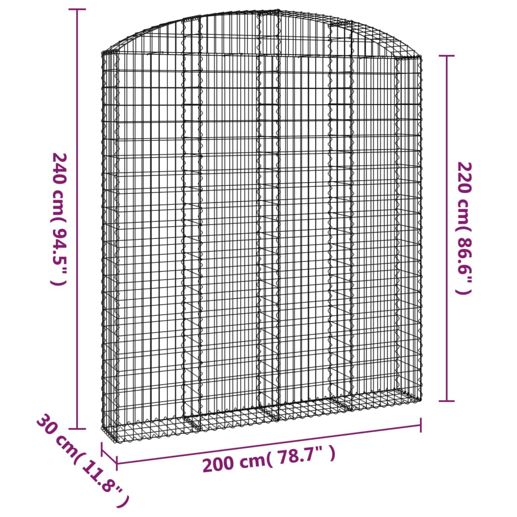 Coș gabion arcuit, 200x30x220/240, fier galvanizat