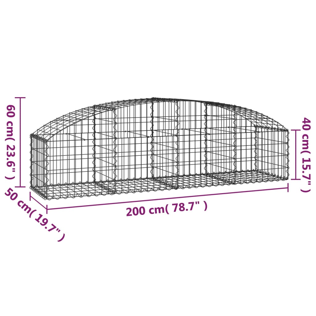 Coș gabion arcuit, 200x50x40/60 cm, fier galvanizat