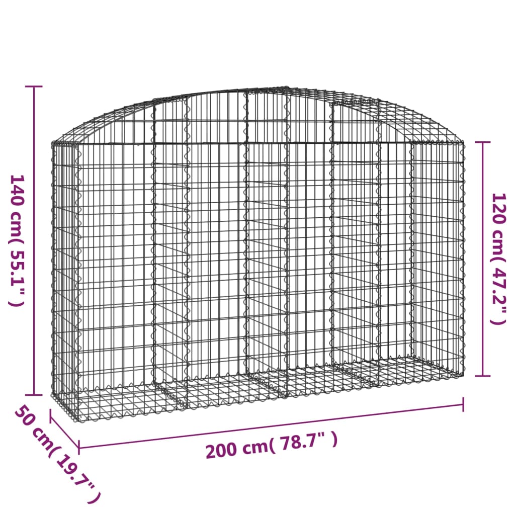 Coș gabion arcuit 200x50x120/140 cm fier galvanizat