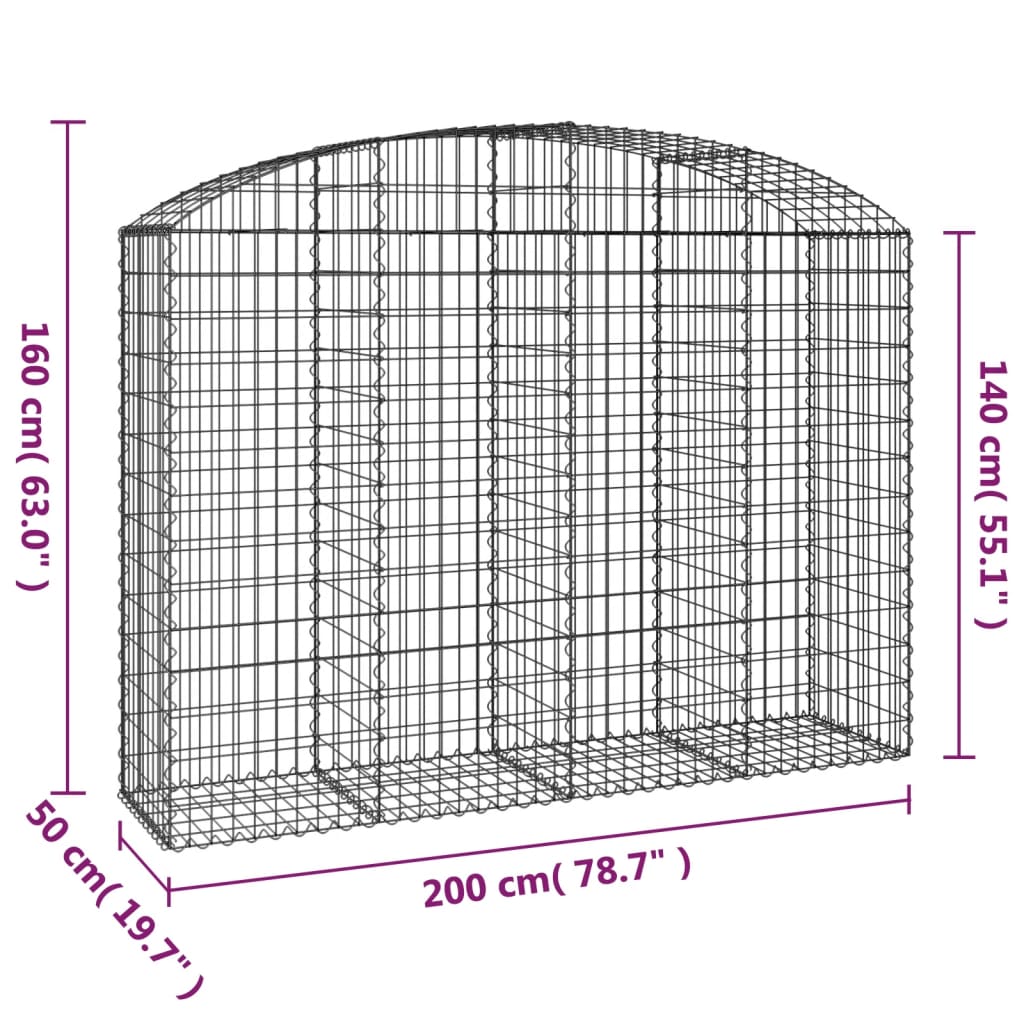 Coș gabion arcuit, 200x50x140/160 cm, fier galvanizat