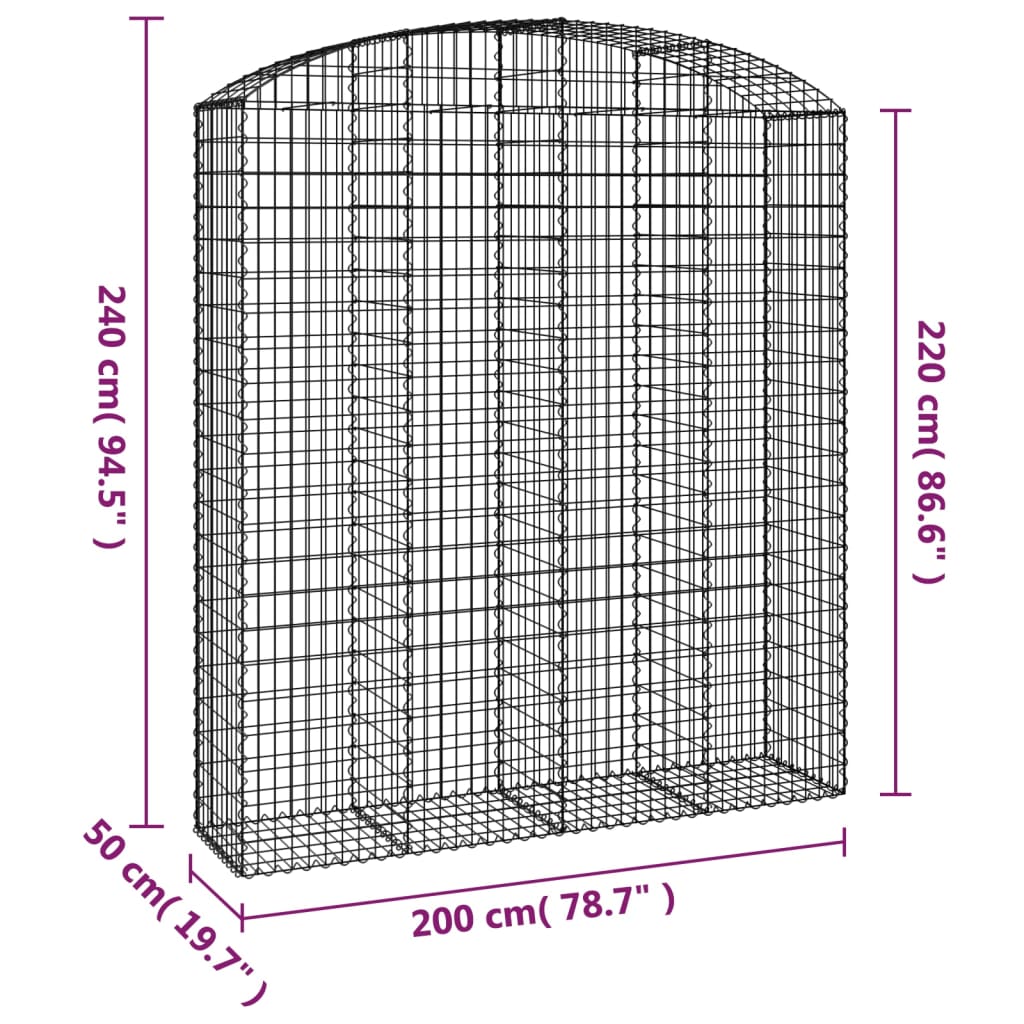 Coș gabion arcuit, 200x50x220/240 cm, fier galvanizat