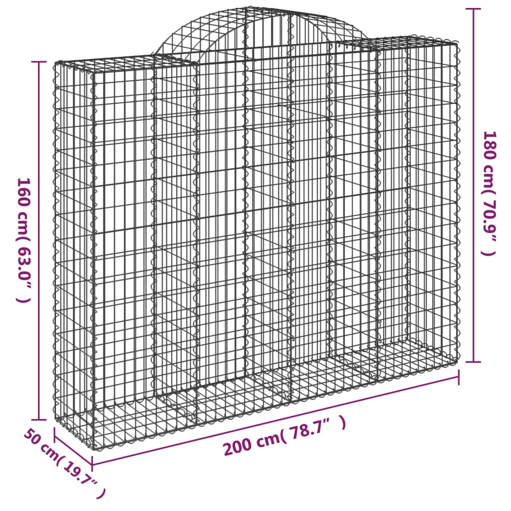 Coș gabion arcuit, 200x50x160/180 cm, fier galvanizat