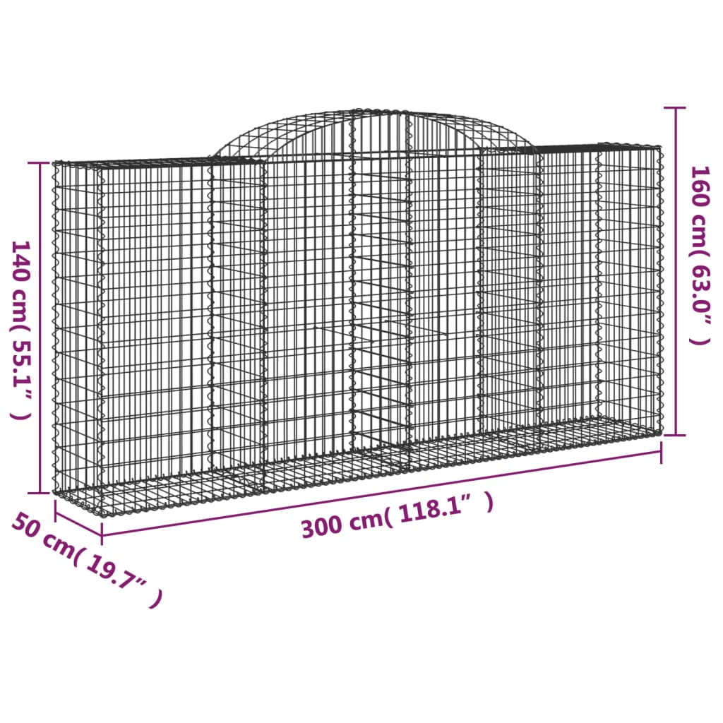 Coș gabion arcuit, 300x50x140/160 cm, fier galvanizat