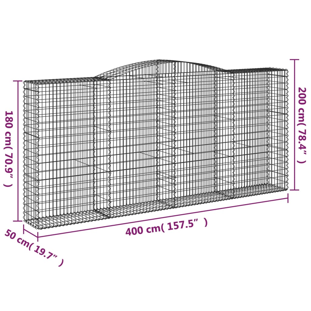 Coș gabion arcuit, 400x50x180/200 cm, fier galvanizat