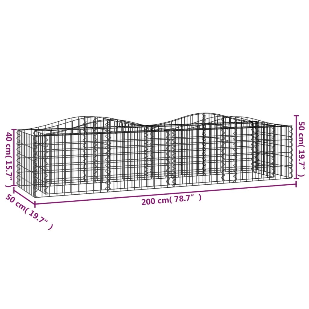 Strat înălțat cu gabion arcuit, 200x50x50 cm, fier galvanizat