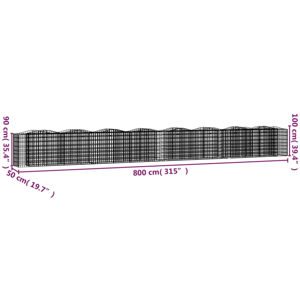 Strat înălțat cu gabion arcuit, 800x50x100 cm, fier galvanizat